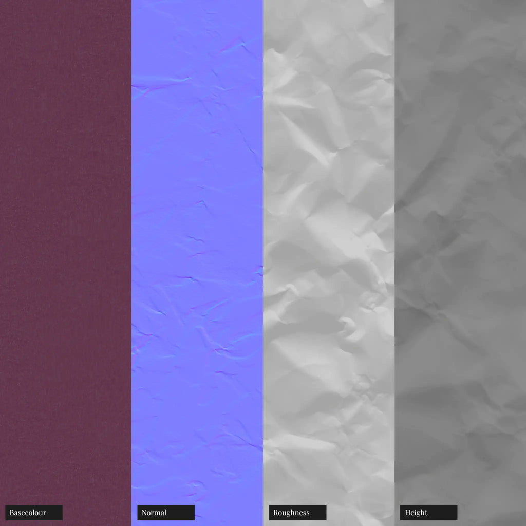 Crumpled Magenta Kraft Card PBR Texture - Example Scene Visualization | Superellipse