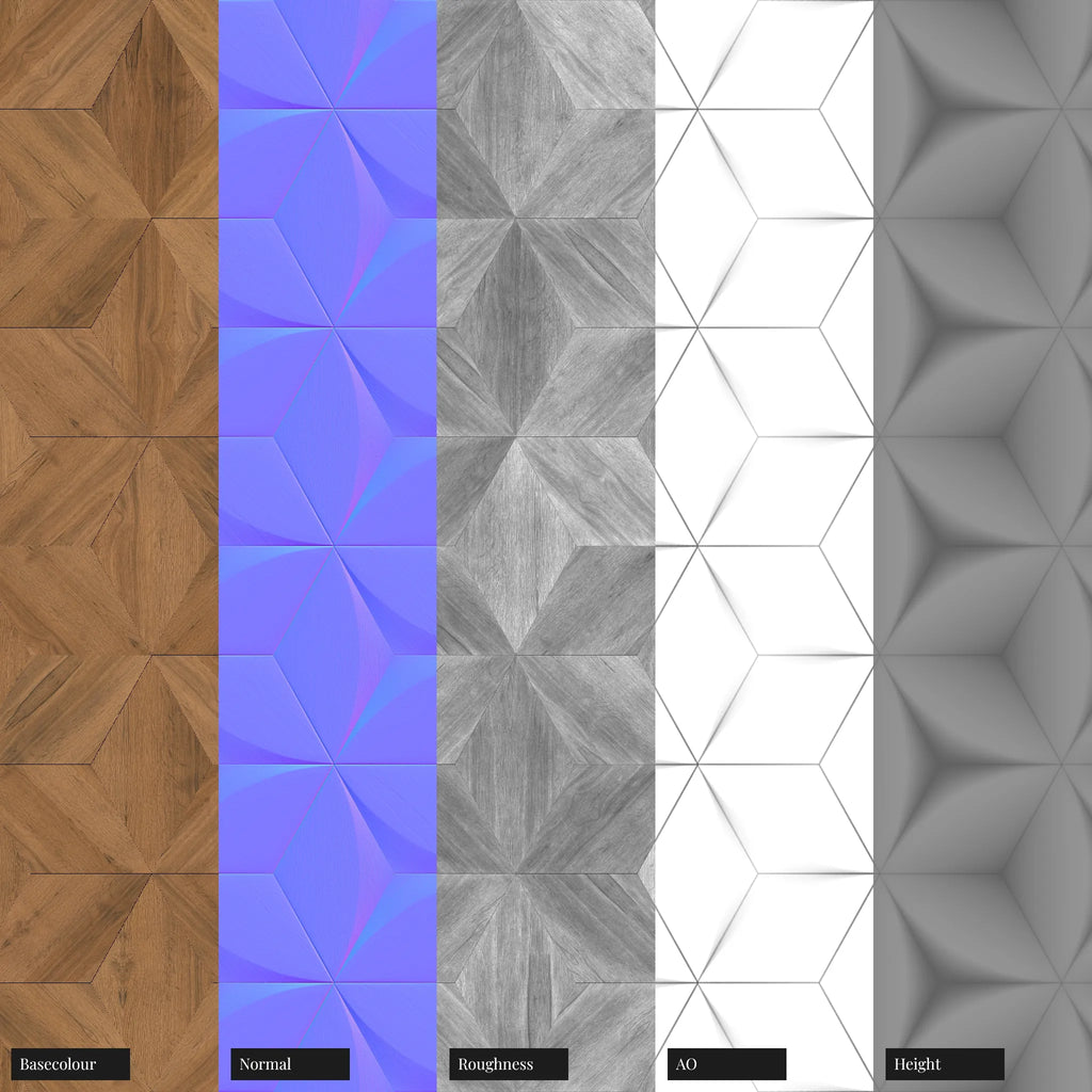 Large Arched Rhombus Oak Wood Panel PBR Texture - Example Scene Visualization | Superellipse