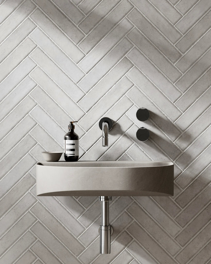 Hoxton White Herringbone Porcelain Tile PBR Texture - Example Scene Visualization | Superellipse