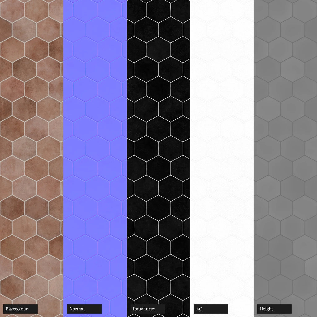 Hoxton Pink Salmon Hex Tile PBR Texture - Example Scene Visualization | Superellipse