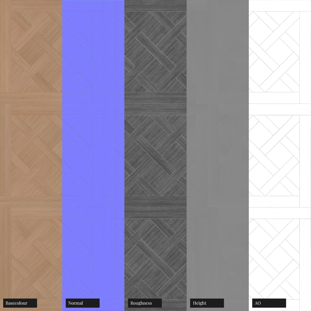 Natural Oak Versailles Parquet Wood Floor PBR Texture - Example Scene Visualization | Superellipse