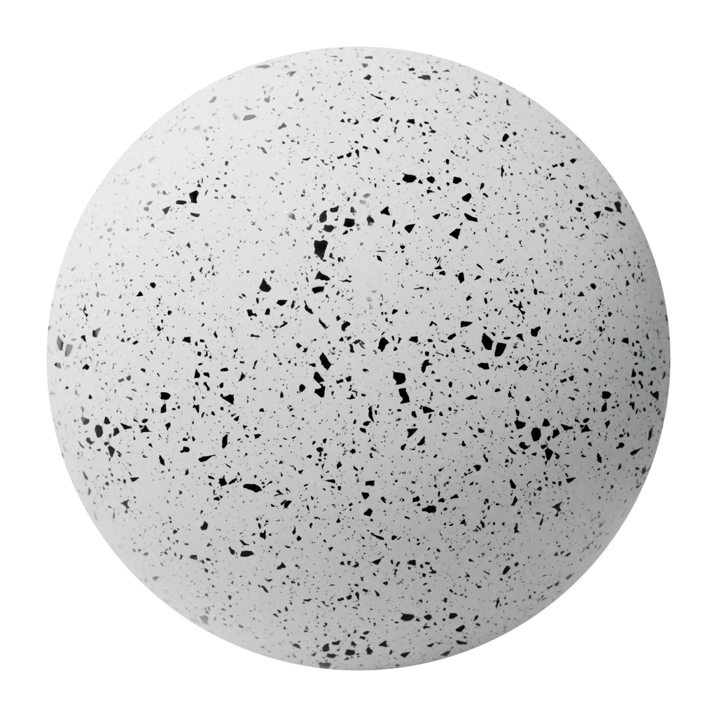 Black and White Recycled Terrazzo Plastic PBR Texture - Sphere Swatch Preview | Superellipse