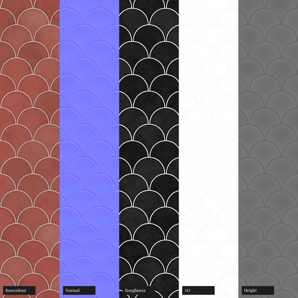 Watermelon Red Scallop Ceramic Tile PBR Texture - Example Scene Visualization | Superellipse