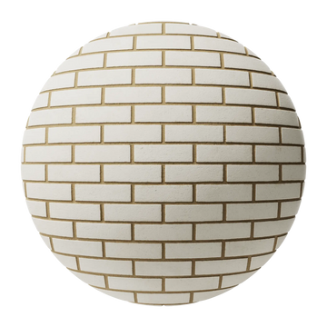 Porcelain White Smooth Running Bond Brick PBR Texture - Sphere Swatch Preview | Superellipse