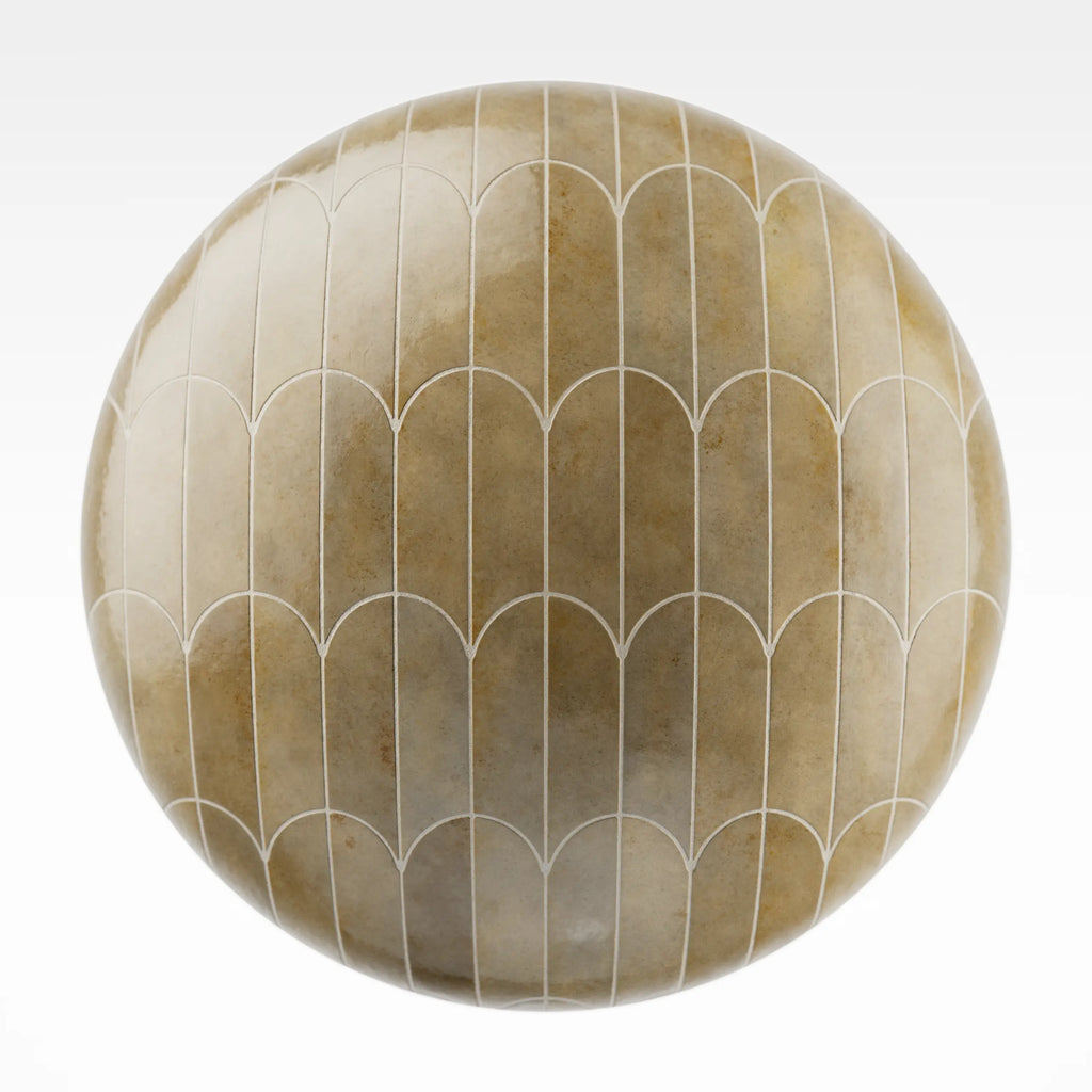 Zellige Sandstone Elongated Fan Tile PBR Texture - Sphere Swatch Preview | Superellipse