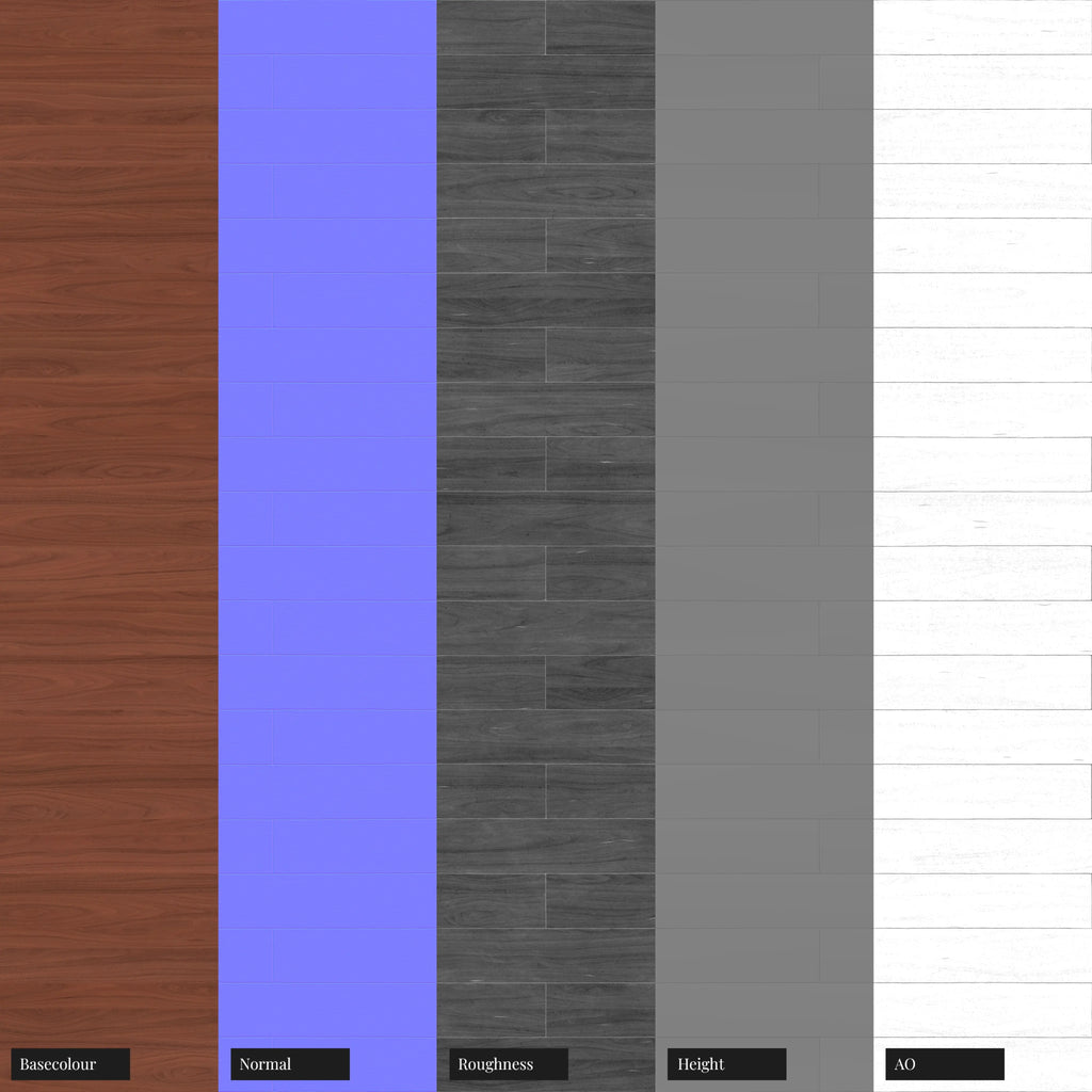 Red Mahogany Brick Bond Wood Floor PBR Texture - Example Scene Visualization | Superellipse