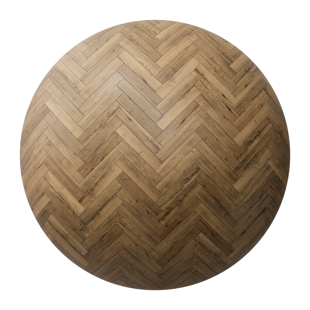Rustic Oak Wood Herringbone Parquet Floor PBR Texture - Sphere Swatch Preview | Superellipse