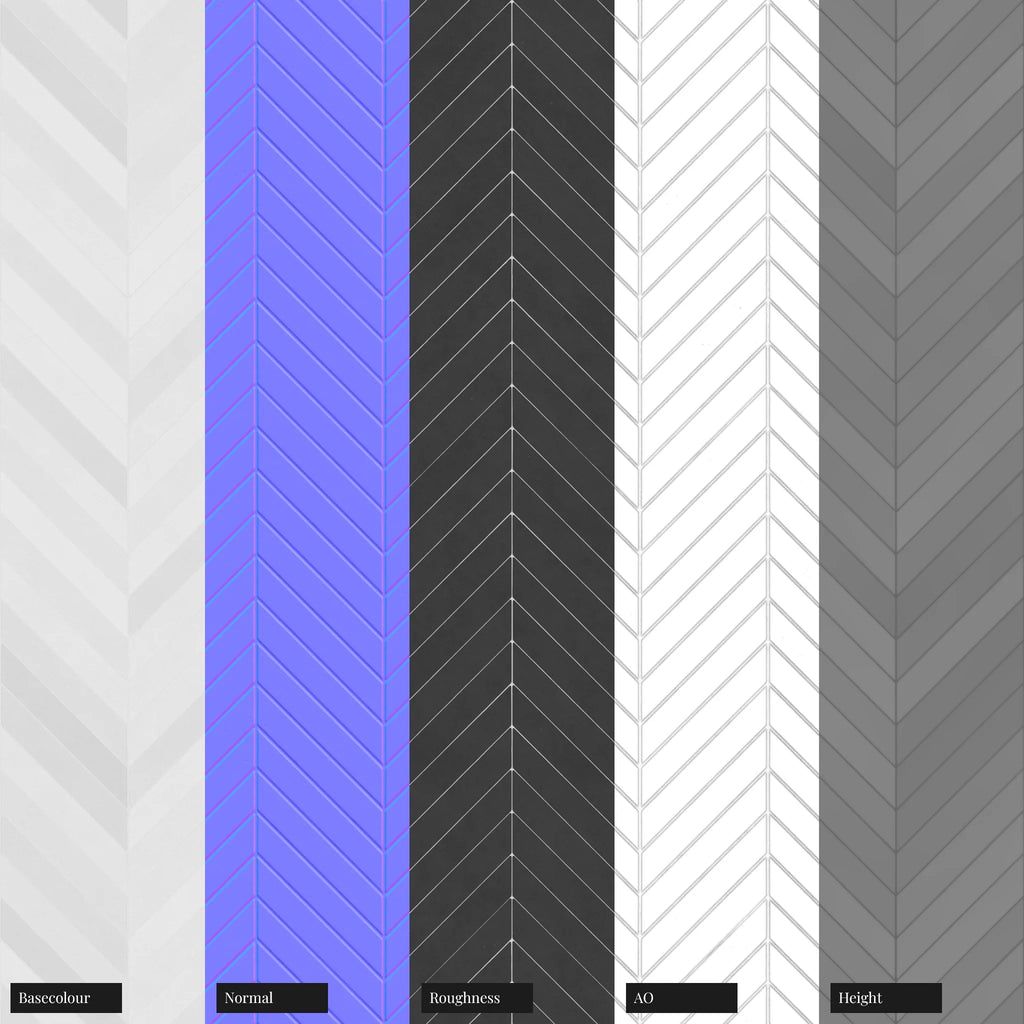 Chevron Matte Cotton White Tile PBR Texture - Example Scene Visualization | Superellipse
