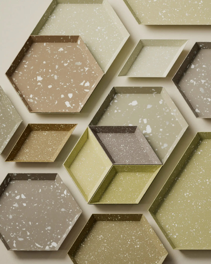 Olive Green Recycled Terrazzo Plastic PBR Texture - Example Scene Visualization | Superellipse