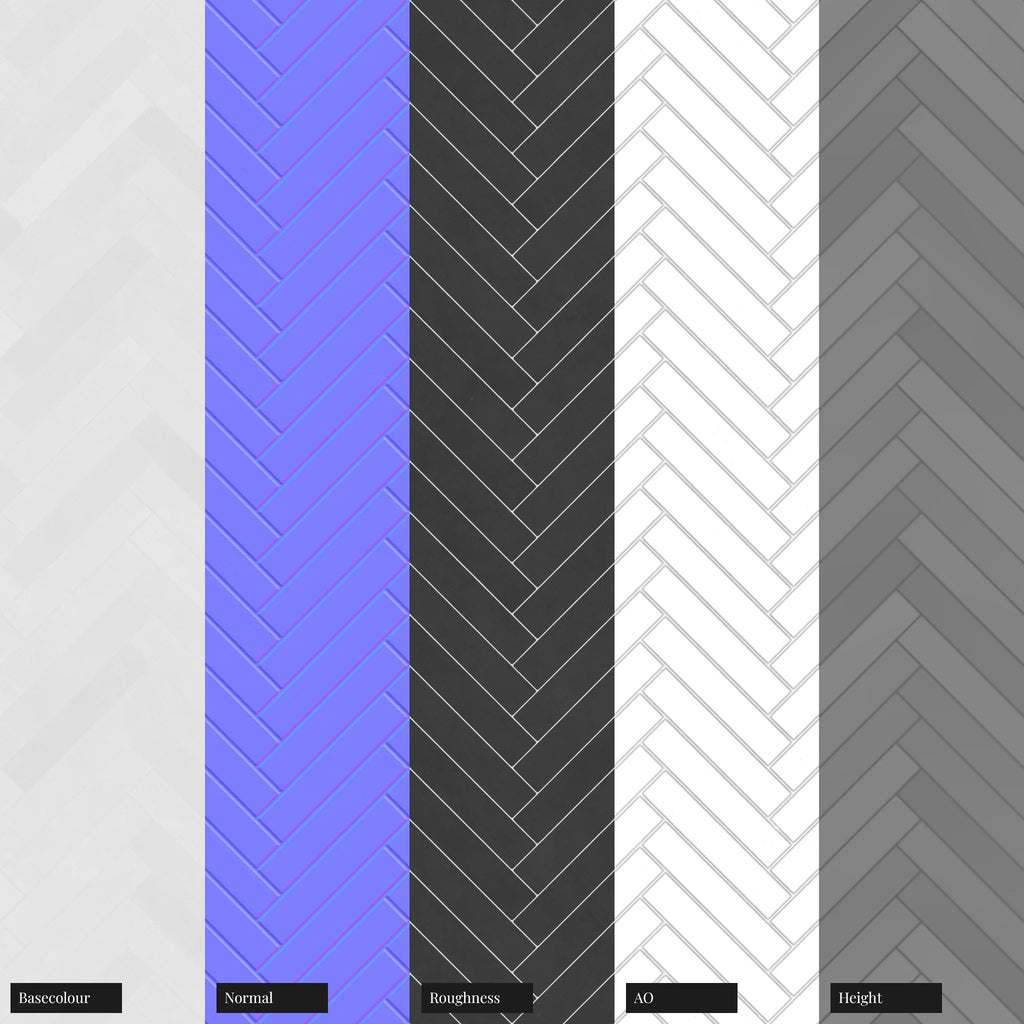 Herringbone Matte Cotton White Tile PBR Texture - Example Scene Visualization | Superellipse