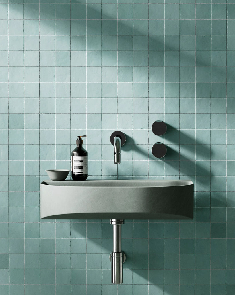 Zellige Teal Square Tile PBR Texture - Example Scene Visualization | Superellipse