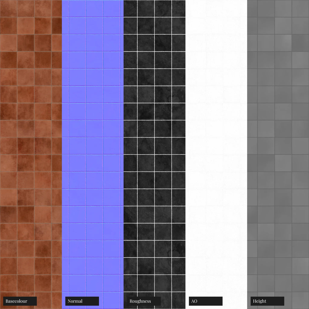 Zellige Coral Gloss Square Tile PBR Texture - Example Scene Visualization | Superellipse