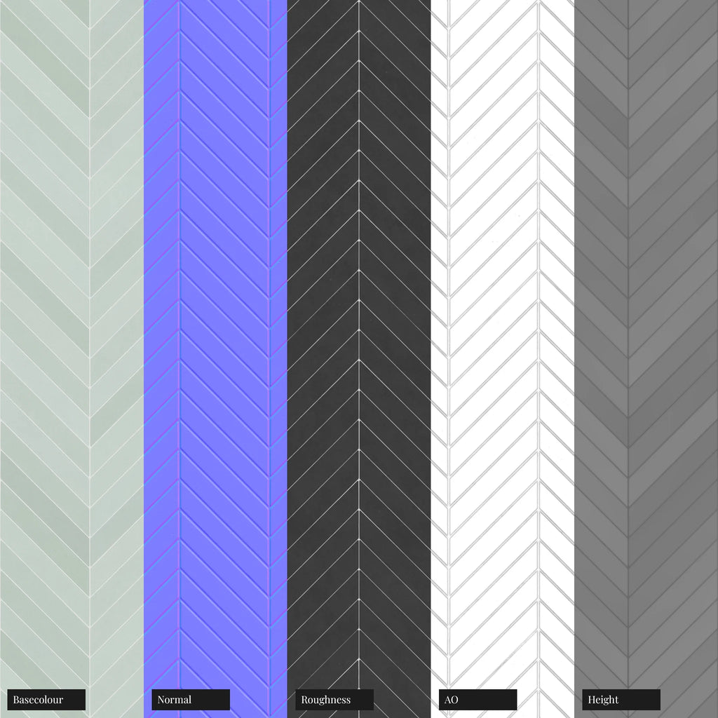 Chevron Matte Summer Teal Tile PBR Texture - Example Scene Visualization | Superellipse