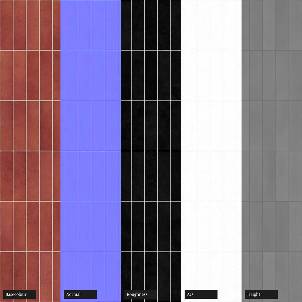 Hoxton Fire Red Stacked Tile PBR Texture - Example Scene Visualization | Superellipse