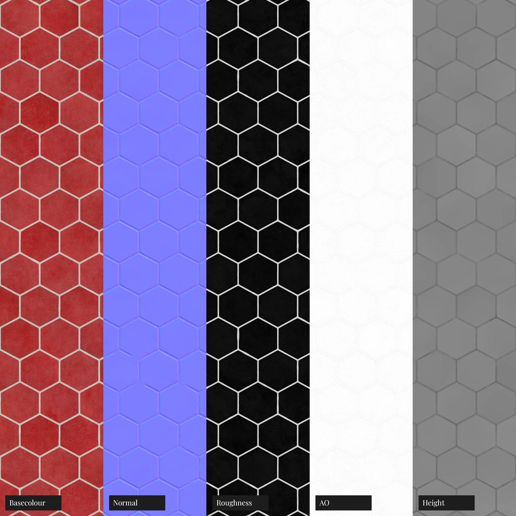 Zellige Salsa Red Hex Tile PBR Texture - Example Scene Visualization | Superellipse