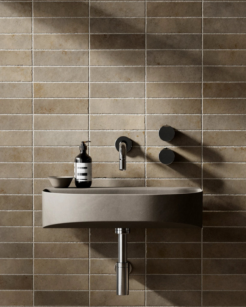 Zellige Sandstone Horiz Stacked Tile PBR Texture - Example Scene Visualization | Superellipse