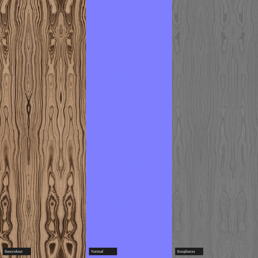 Zebrano Book Matched Natural Finish Veneer Wood PBR Texture - Example Scene Visualization | Superellipse