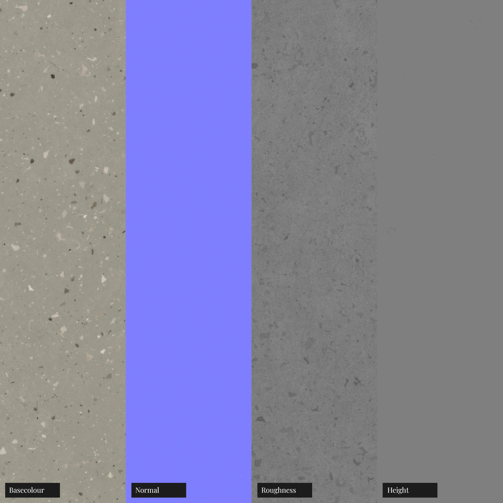 Mid Grey Ceramic Terrazzo Small Aggregates PBR Texture - Example Scene Visualization | Superellipse