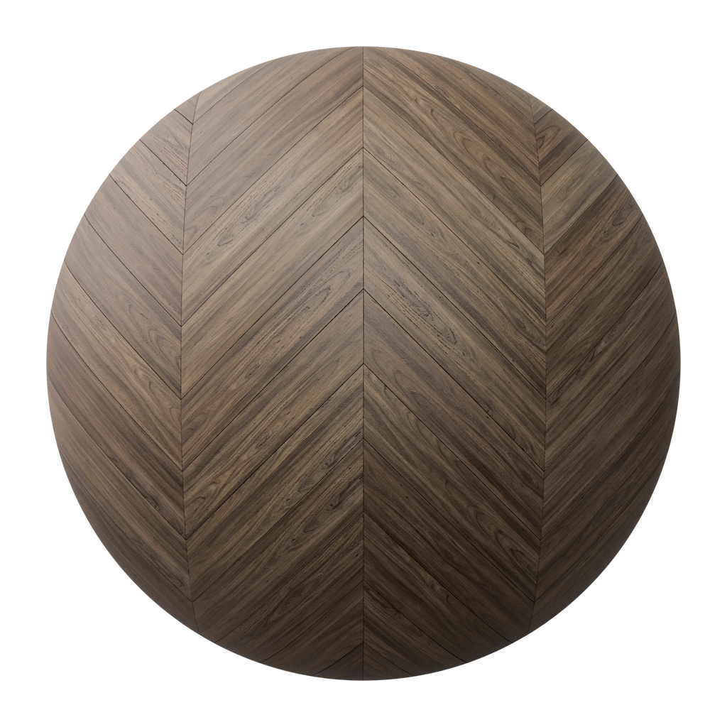 Smokey Walnut Chevron Wood Floor PBR Texture - Sphere Swatch Preview | Superellipse