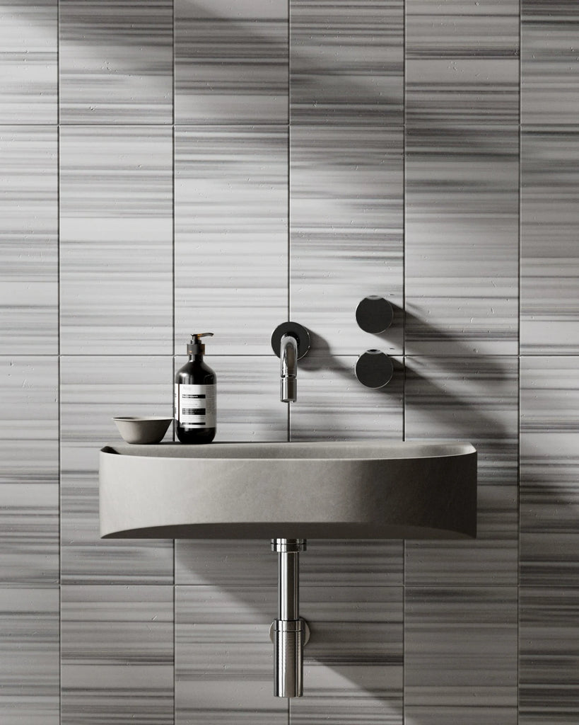 Striato Olimpico Honed Stacked Marble Tile PBR Texture - Example Scene Visualization | Superellipse
