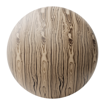 Zebrano Slip Matched Natural Finish Veneer Wood PBR Texture - Sphere Swatch Preview | Superellipse