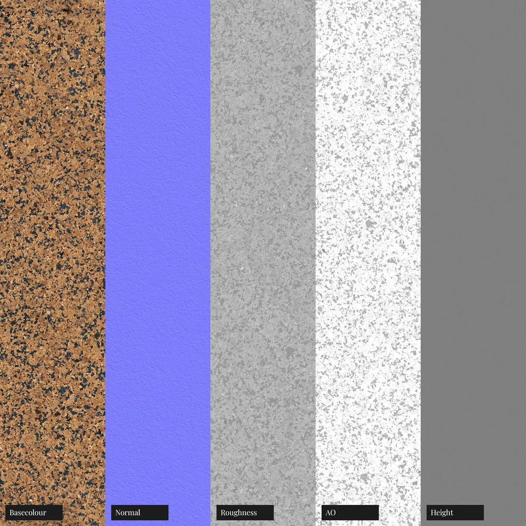 Dark Speckled Cork PBR Texture - Example Scene Visualization | Superellipse