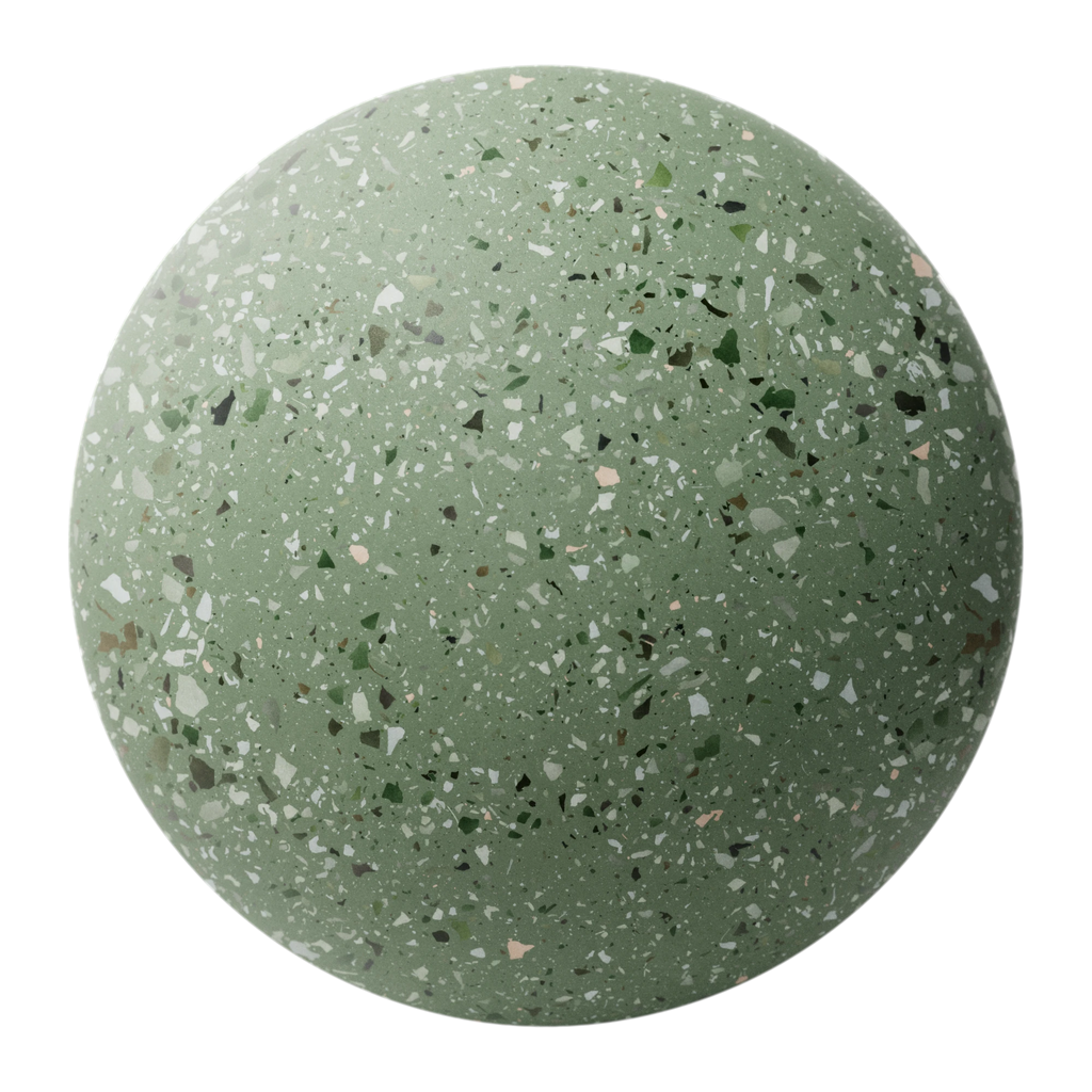 Green Ceramic Terrazzo Mixed Aggregates PBR Texture - Sphere Swatch Preview | Superellipse