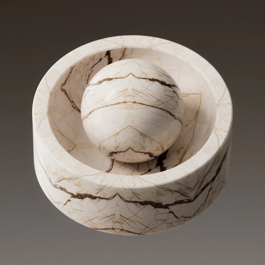 Sofita Beige Bookmatched Marble Slab PBR Texture - Example Scene Visualization | Superellipse