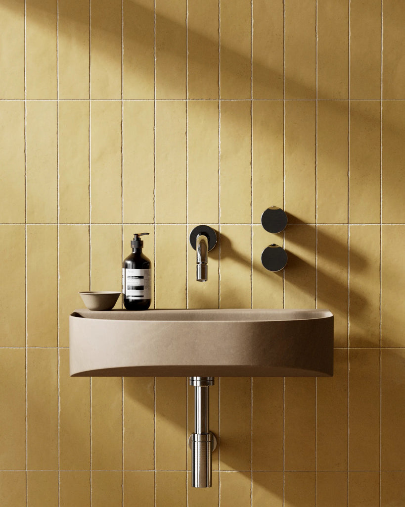 Zellige Yellow Vertical Subway Tile PBR Texture - Example Scene Visualization | Superellipse