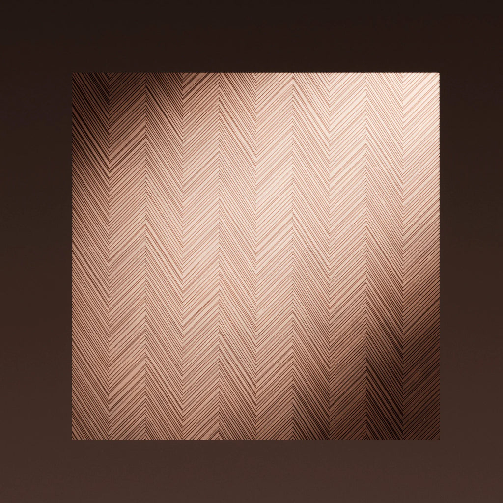 Oxidised Etched Chevron Copper Panel PBR Texture - Example Scene Visualization | Superellipse