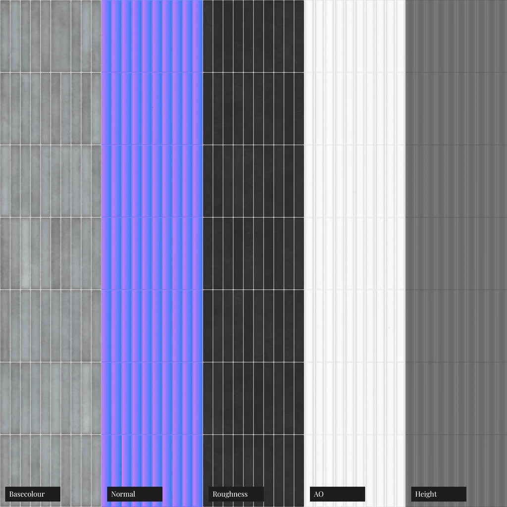 Fluted Yuzu Glazed KitKat Tile PBR Texture - Example Scene Visualization | Superellipse