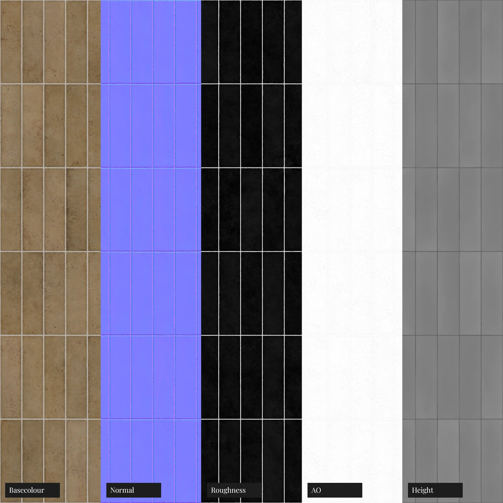 Hoxton Ochre Gloss Stacked Tile PBR Texture - Example Scene Visualization | Superellipse