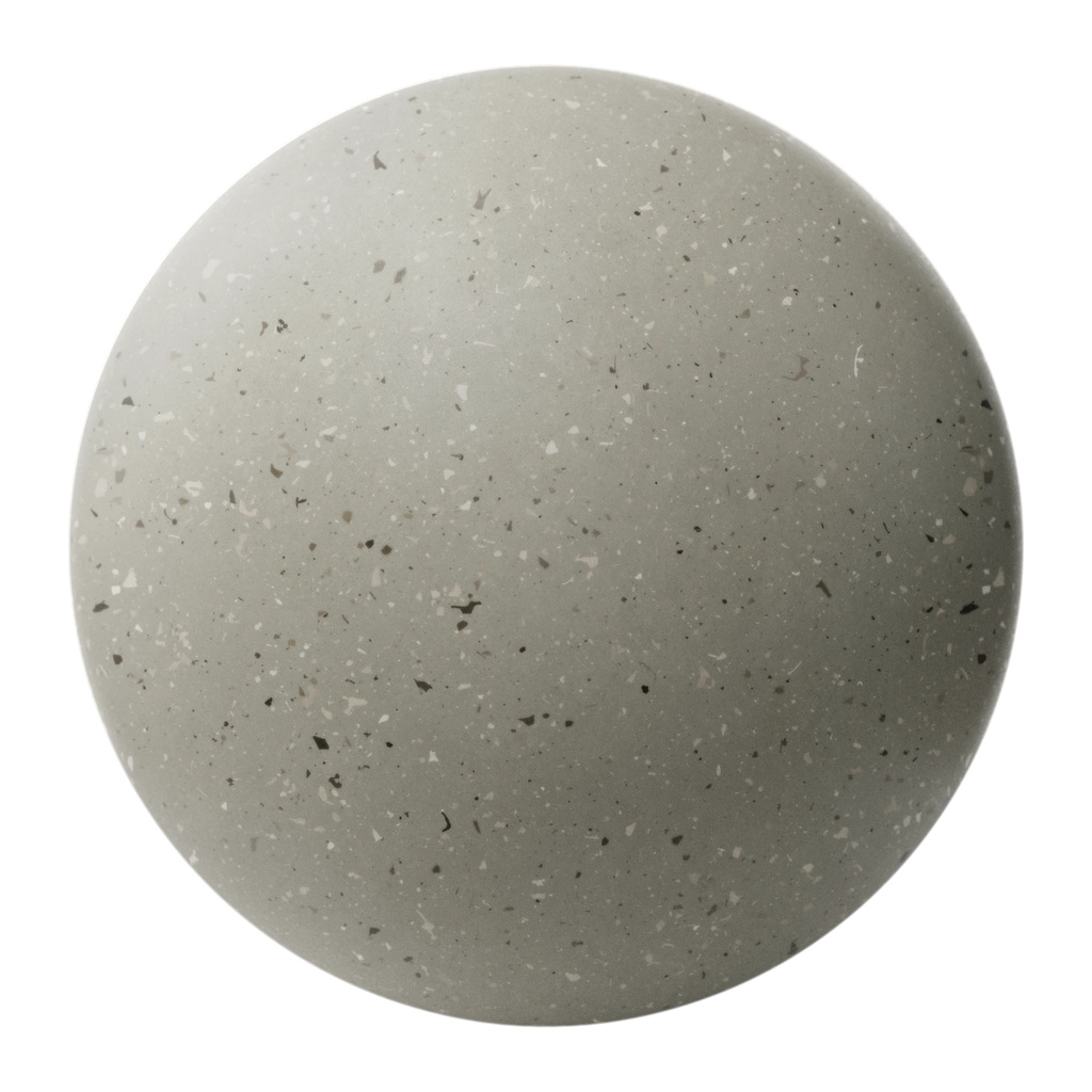 Mid Grey Ceramic Terrazzo Small Aggregates PBR Texture - Sphere Swatch Preview | Superellipse