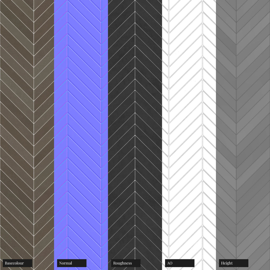 Chevron Matte Martini Olive Tile PBR Texture - Example Scene Visualization | Superellipse