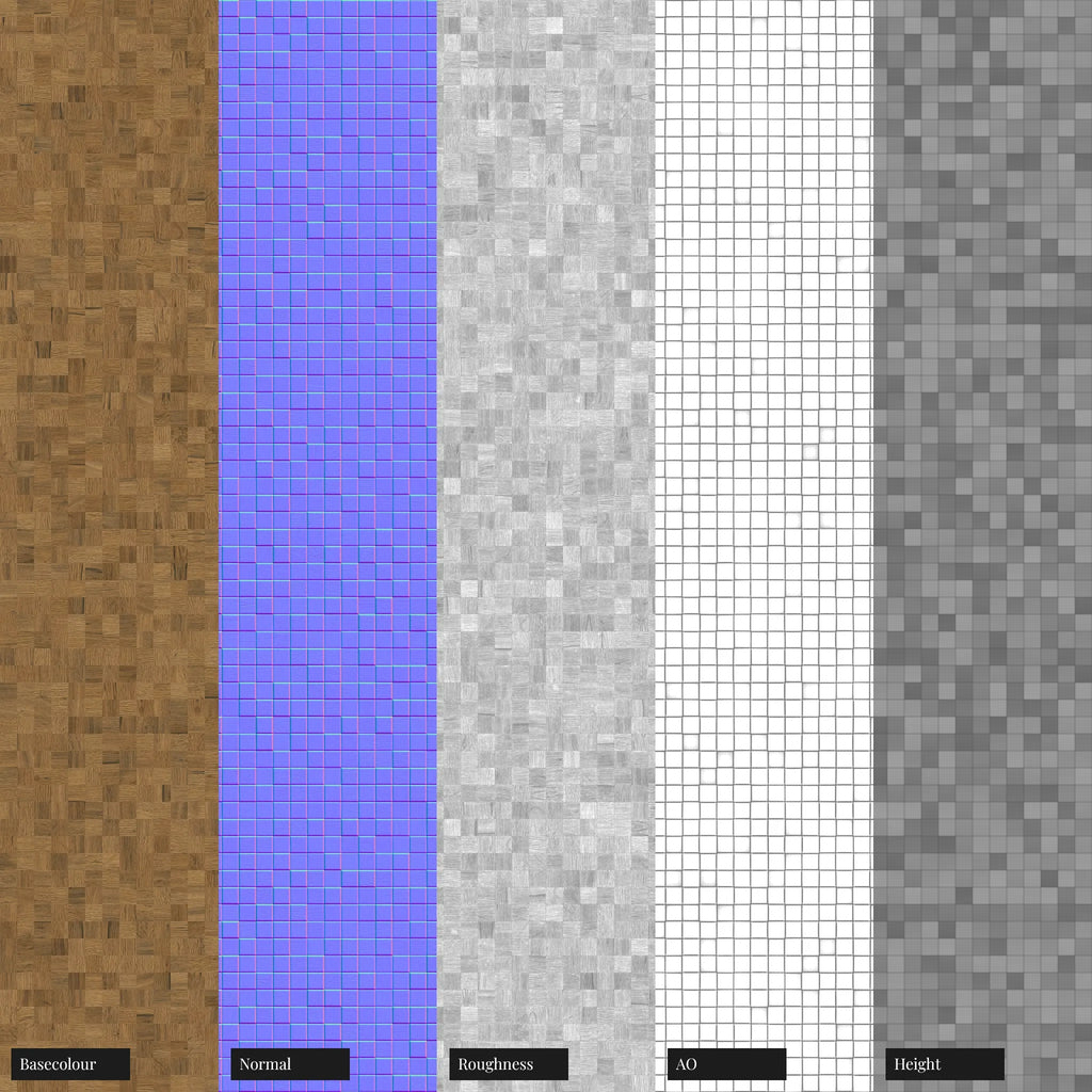 Small Mosaic Oak Wood Panel PBR Texture - Example Scene Visualization | Superellipse