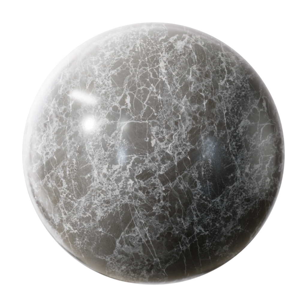 Honed Ash Grey Marble Slab PBR Texture - Sphere Swatch Preview | Superellipse