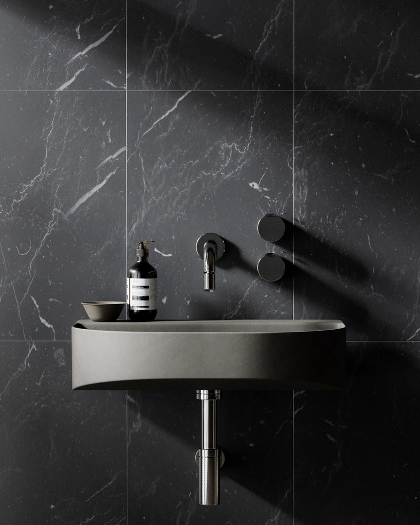 Nero Marquina Stacked Marble Tile PBR Texture - Example Scene Visualization | Superellipse