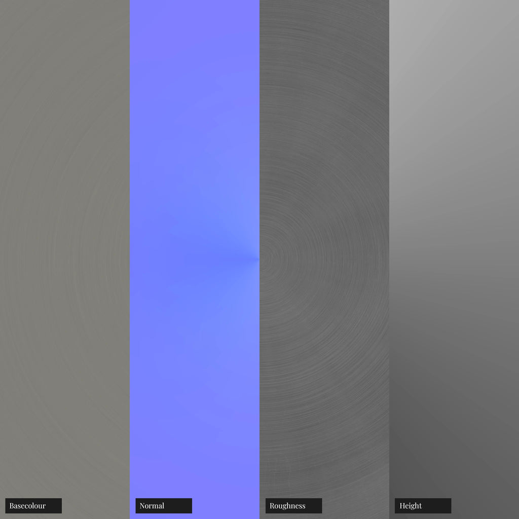 Radial Brushed Buffed Tungsten Metal PBR Texture - Example Scene Visualization | Superellipse