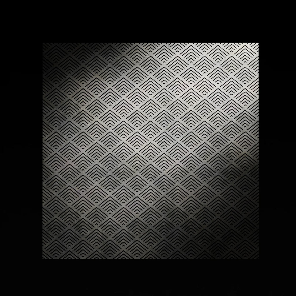 Etched Oxidised Steel Panel Art Deco PBR Texture - Example Scene Visualization | Superellipse