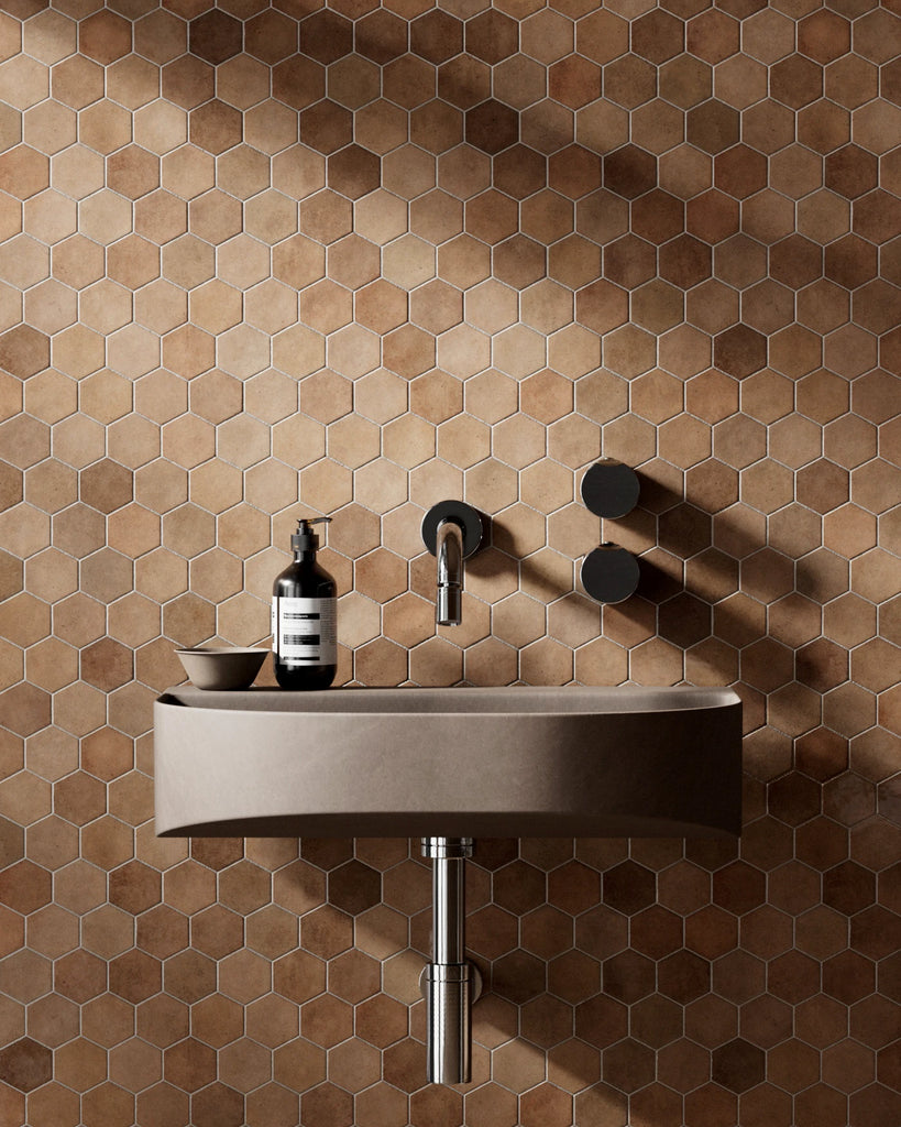 Hoxton Burnt Orange Hex Tile PBR Texture - Example Scene Visualization | Superellipse