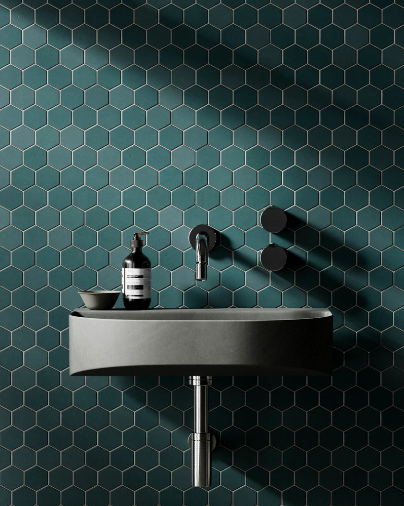 Hexagonal Matte Racing Green Tile PBR Texture - Example Scene Visualization | Superellipse