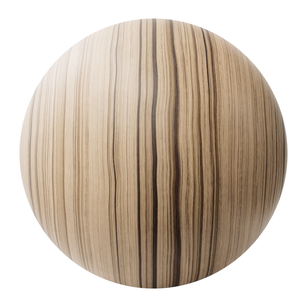 Zebrano Rift Sawn Natural Finish Veneer Wood PBR Texture - Sphere Swatch Preview | Superellipse