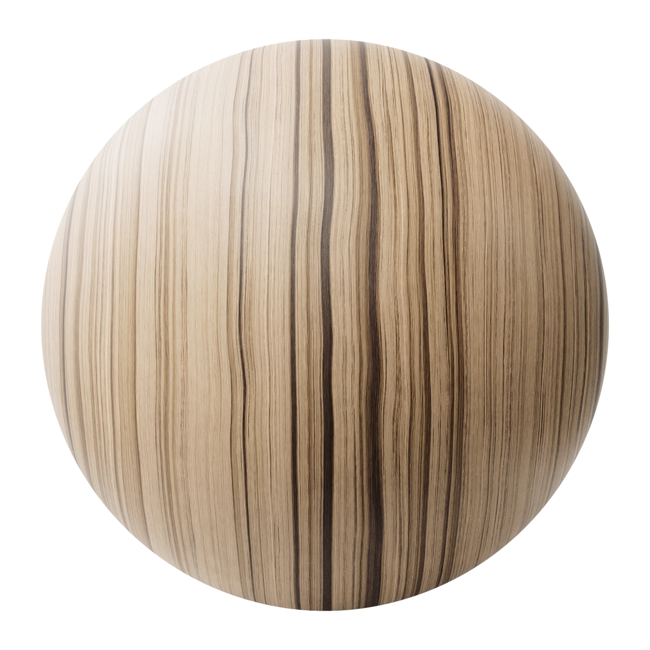 Zebrano Rift Sawn Natural Finish Veneer Wood PBR Texture - Sphere Swatch Preview | Superellipse