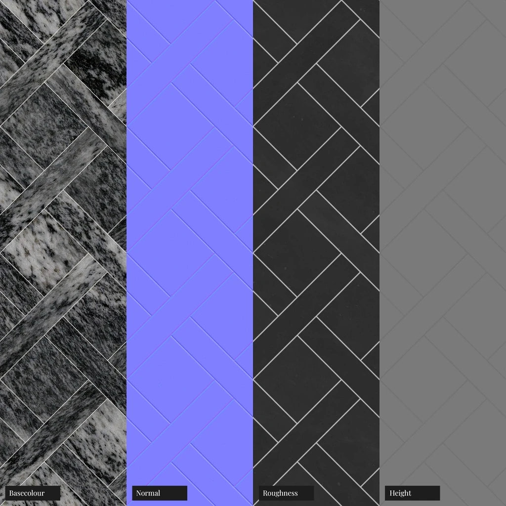 Thundercloud Granite Basketweave Tiles PBR Texture - Example Scene Visualization | Superellipse