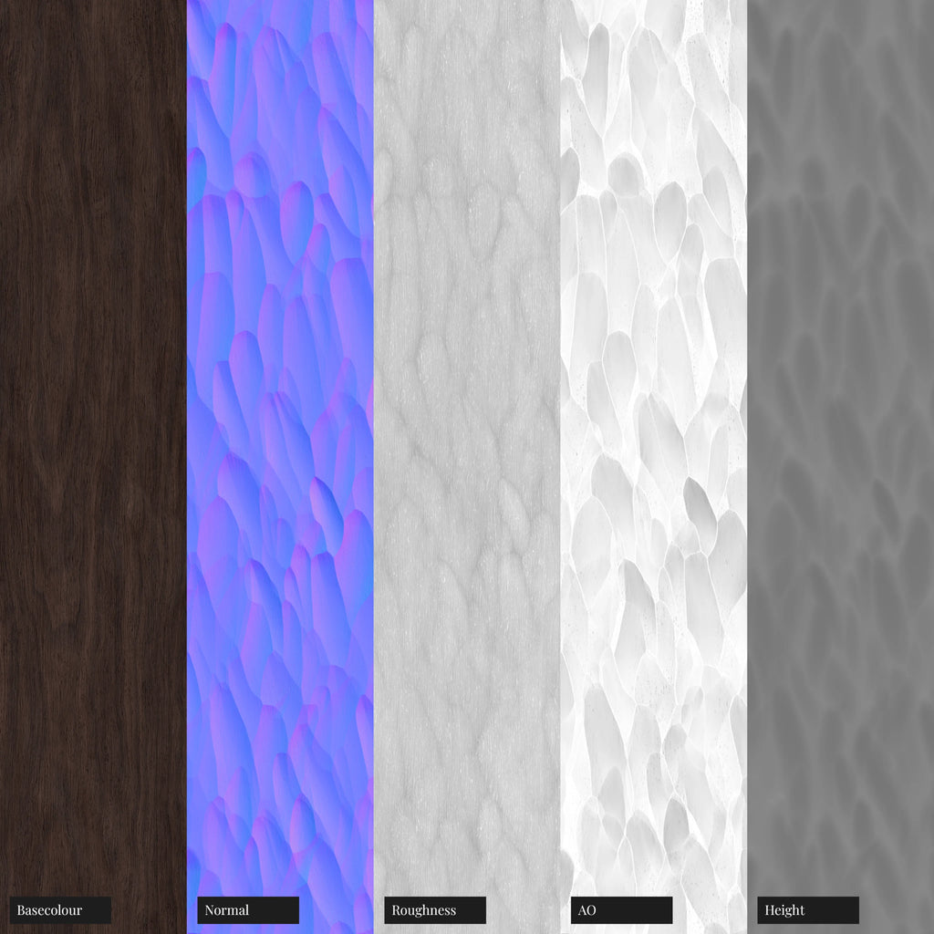 Chiselled Walnut Hardwood Gouged Finish PBR Texture - Example Scene Visualization | Superellipse