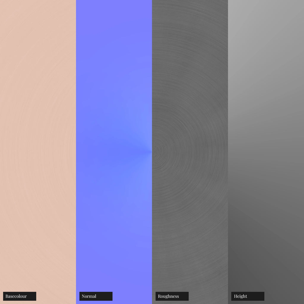 Radial Brushed Buffed Copper Metal PBR Texture - Example Scene Visualization | Superellipse