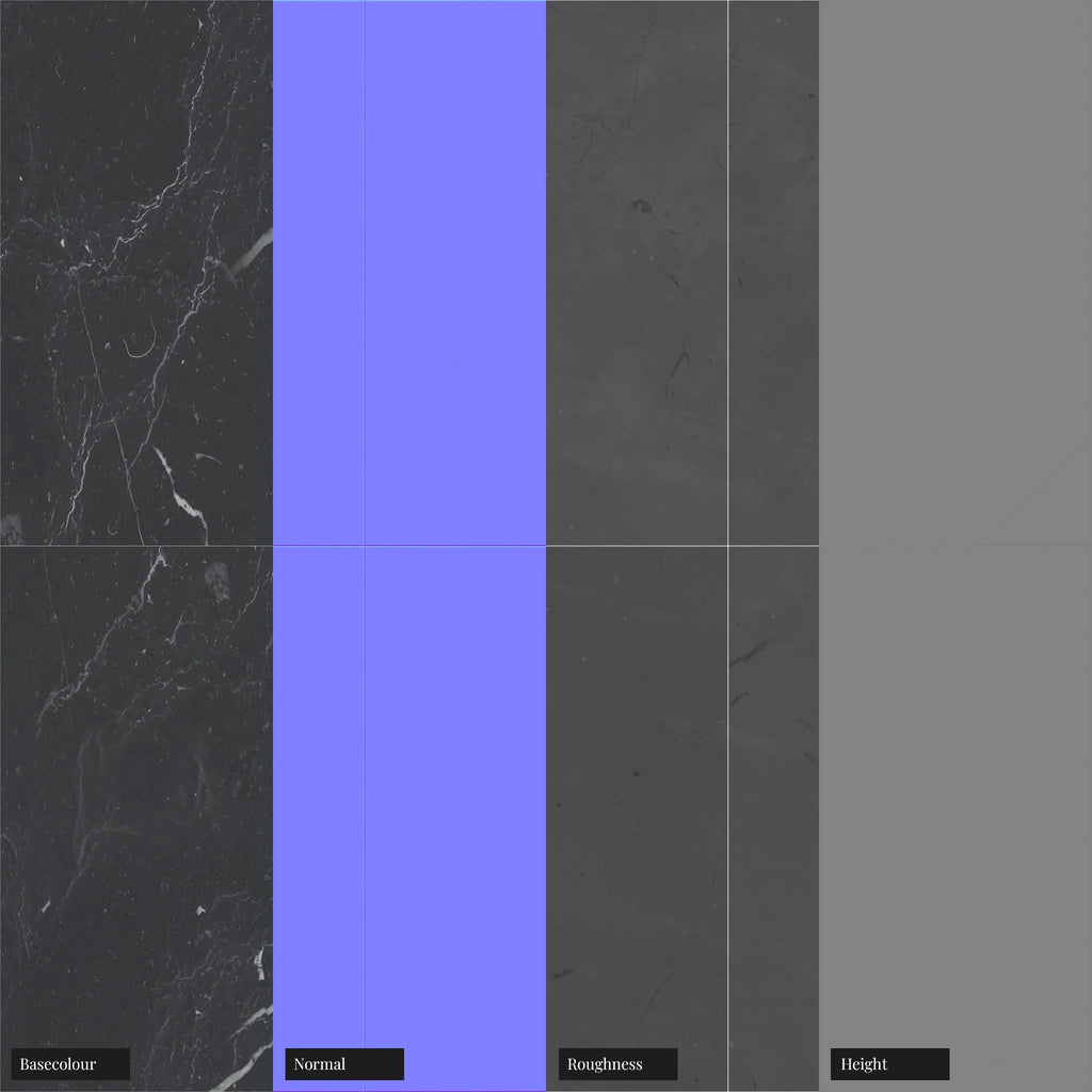 Nero Marquina Stacked Marble Tile PBR Texture - Example Scene Visualization | Superellipse