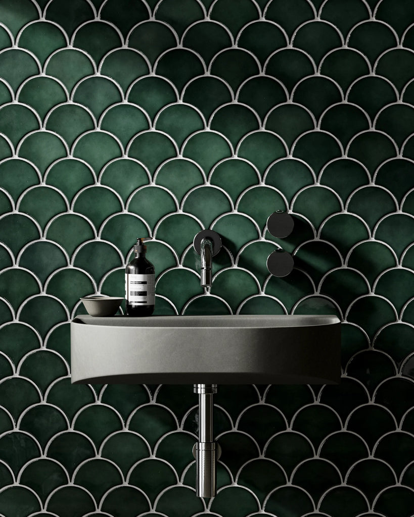 Avocado Glossy Scallop Ceramic Tile PBR Texture - Example Scene Visualization | Superellipse