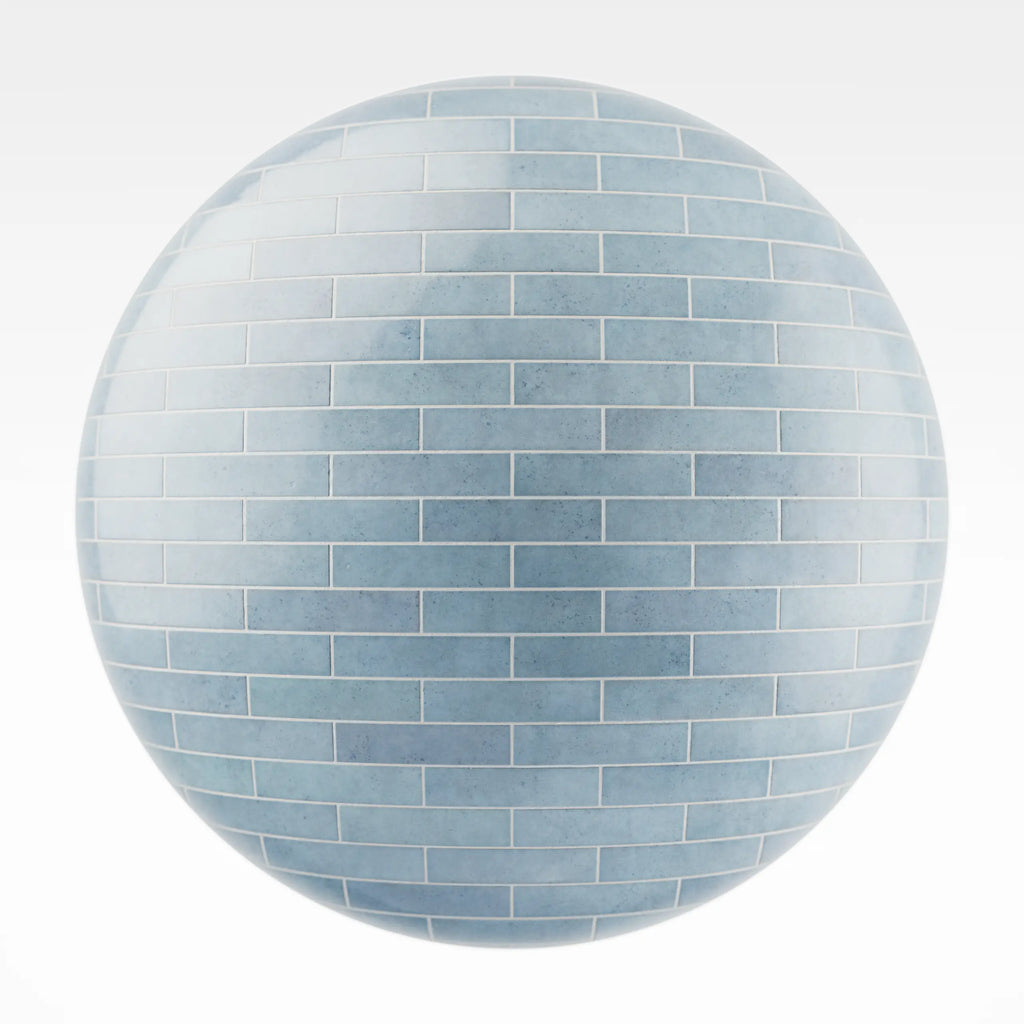 Zellige Blue Lagoon Brickbond Tile PBR Texture - Sphere Swatch Preview | Superellipse