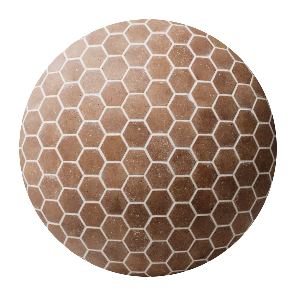 Traditional Tuscan Terracotta Hex Tiles PBR Texture - Sphere Swatch Preview | Superellipse